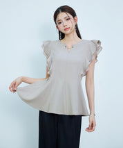 ダブルフリルキーネックブラウスsdp0394 オートミール