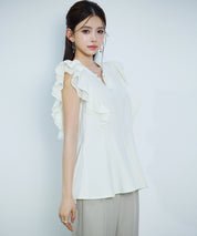 ダブルフリルキーネックブラウスsdp0394 アイボリー