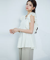 ダブルフリルキーネックブラウスsdp0394 アイボリー