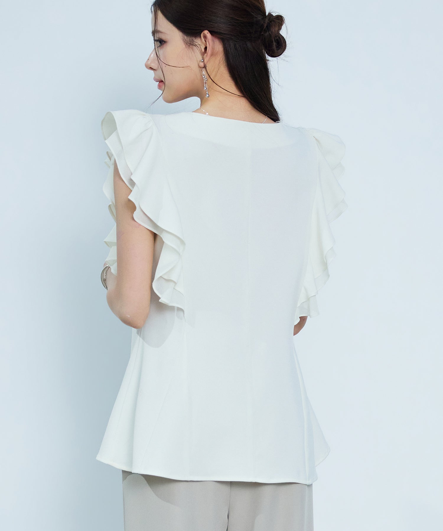 ダブルフリルキーネックブラウスsdp0394 アイボリー
