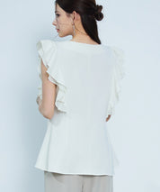 ダブルフリルキーネックブラウスsdp0394 アイボリー