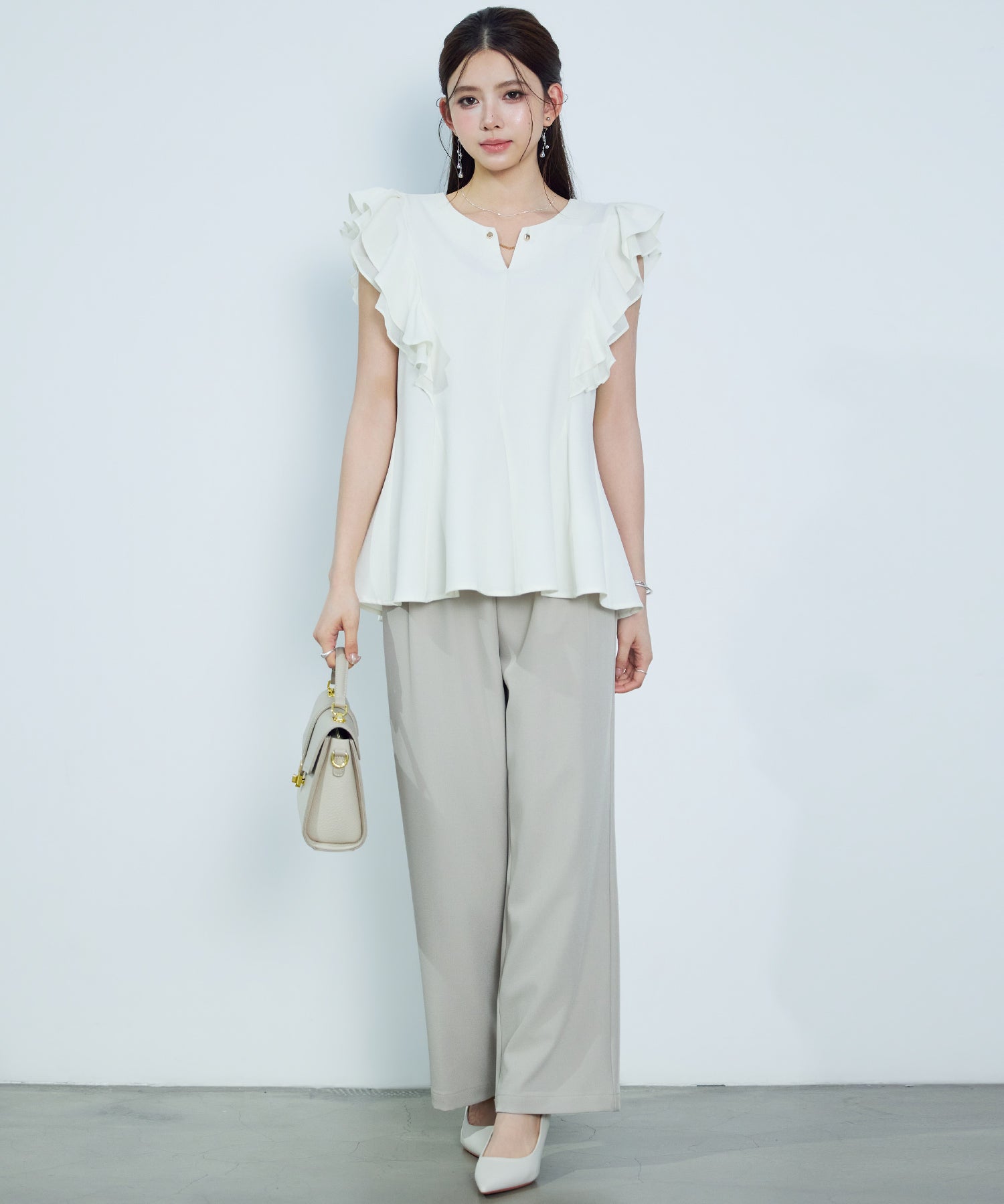 ダブルフリルキーネックブラウスsdp0394 アイボリー