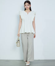 ダブルフリルキーネックブラウスsdp0394 アイボリー