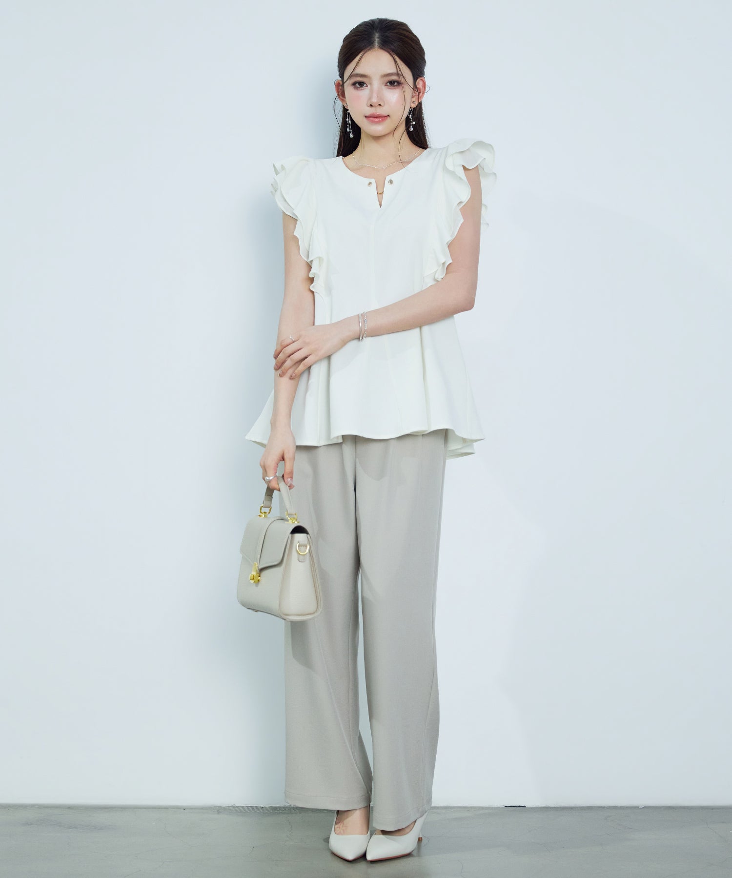 ダブルフリルキーネックブラウスsdp0394 アイボリー