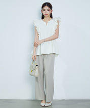 ダブルフリルキーネックブラウスsdp0394 アイボリー