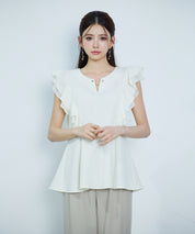 ダブルフリルキーネックブラウスsdp0394 アイボリー