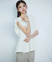 ダブルフリルキーネックブラウスsdp0394 アイボリー