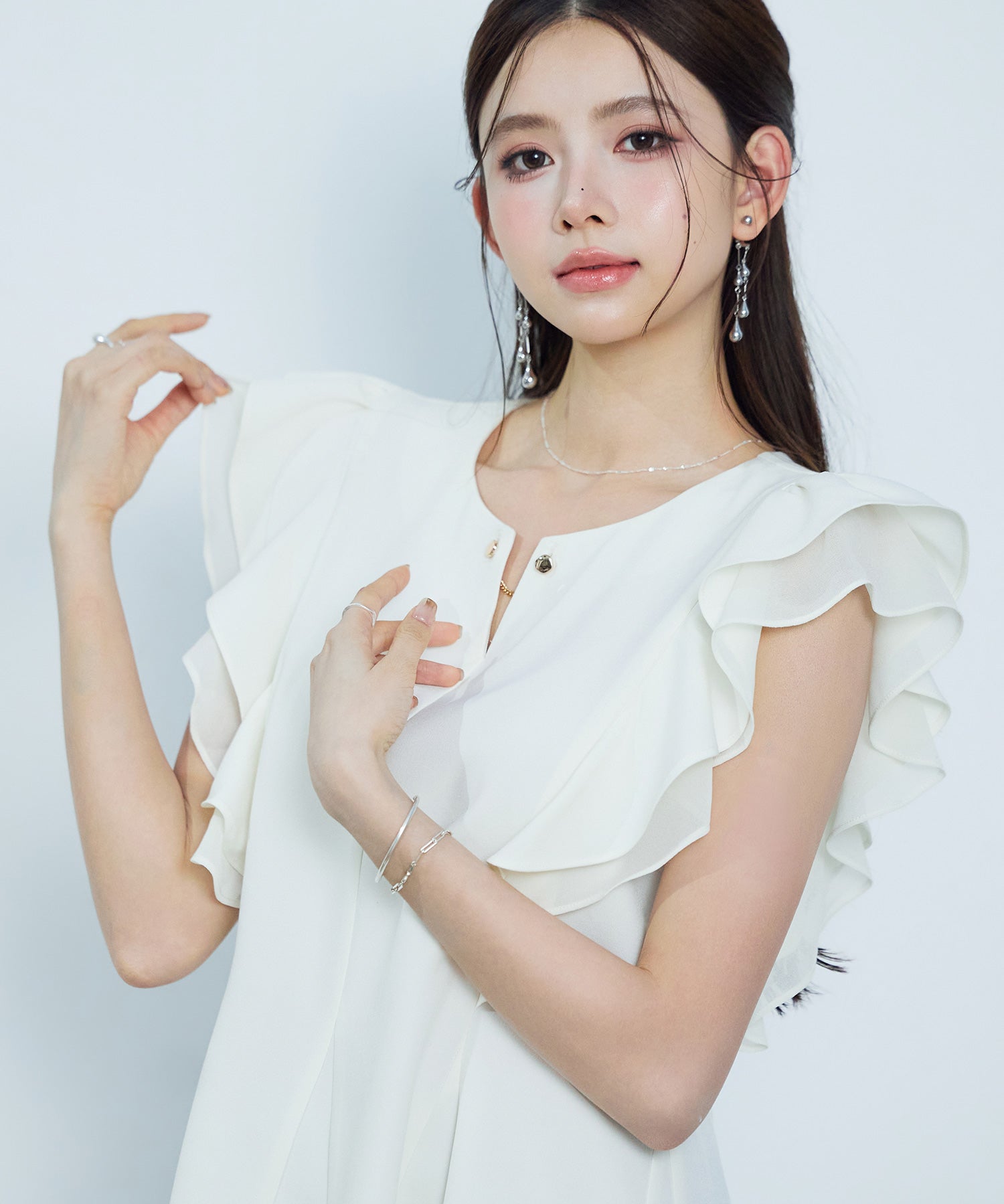 ダブルフリルキーネックブラウスsdp0394 アイボリー