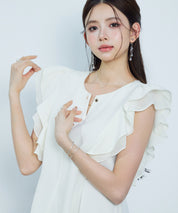 ダブルフリルキーネックブラウスsdp0394 アイボリー