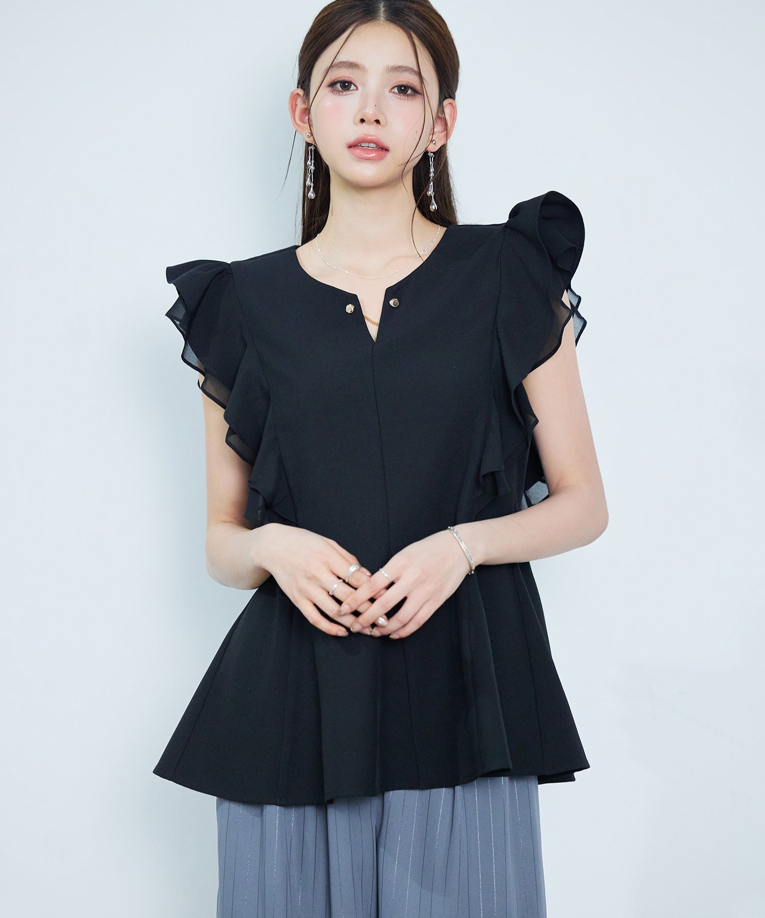 ダブルフリルキーネックブラウスsdp0394-102-8