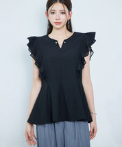 ダブルフリルキーネックブラウスsdp0394 ブラック