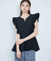 ダブルフリルキーネックブラウスsdp0394 ブラック