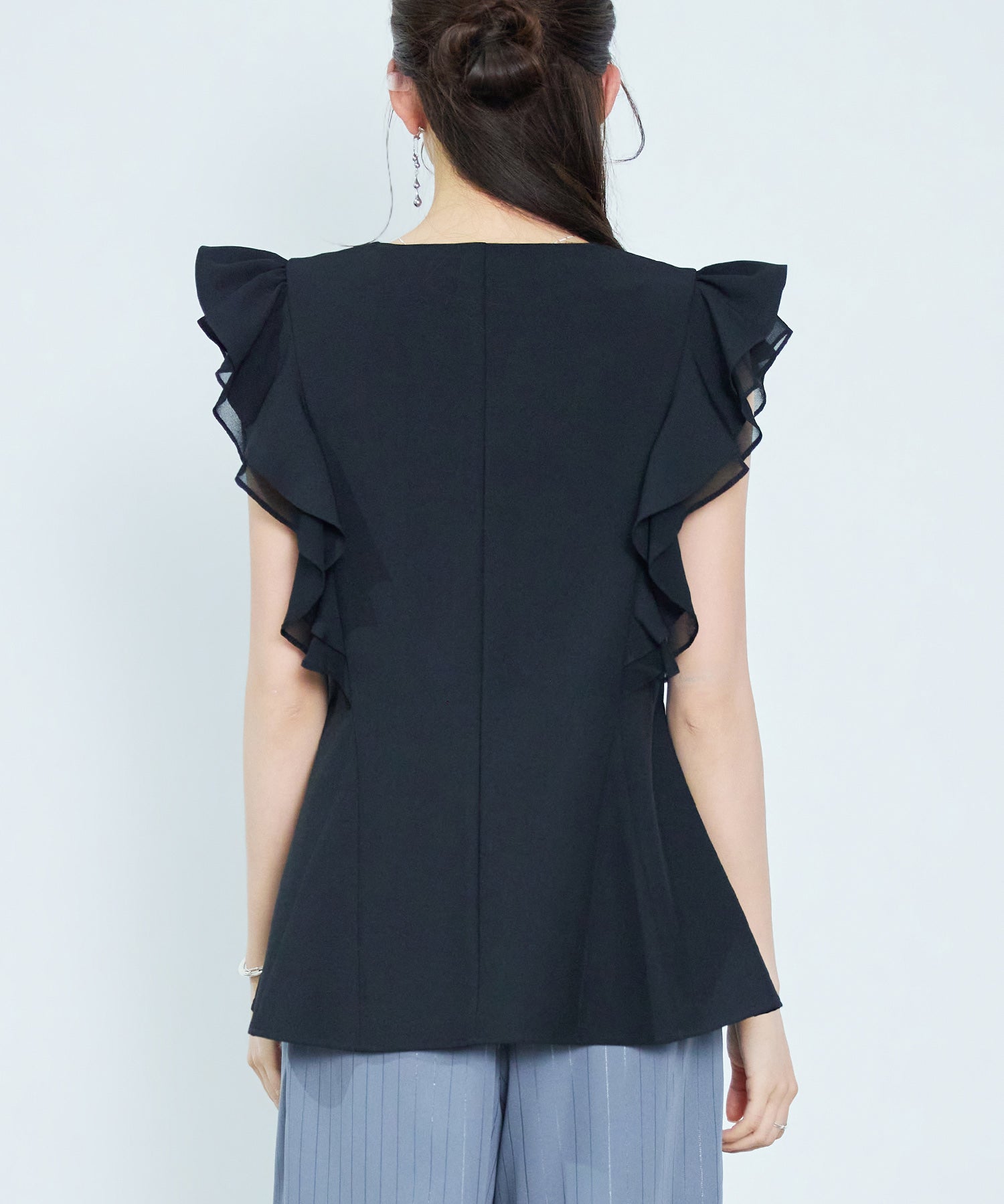 ダブルフリルキーネックブラウスsdp0394 ブラック