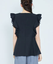 ダブルフリルキーネックブラウスsdp0394 ブラック