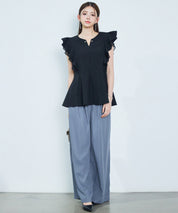 ダブルフリルキーネックブラウスsdp0394 ブラック