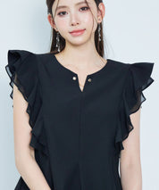 ダブルフリルキーネックブラウスsdp0394 ブラック