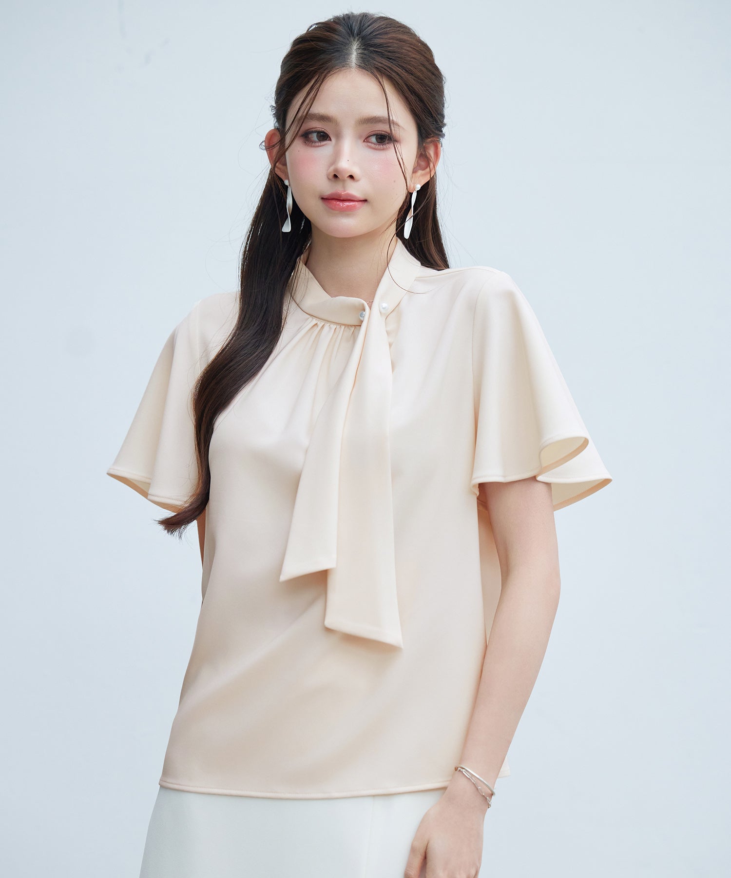 パール＆ボウタイ付きフレアスリーブブラウスsdp0395-102-14