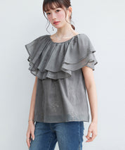 刺繡入りオーガンジーフリルブラウスsdp0396 ダークブラウン