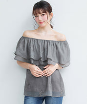 刺繡入りオーガンジーフリルブラウスsdp0396
