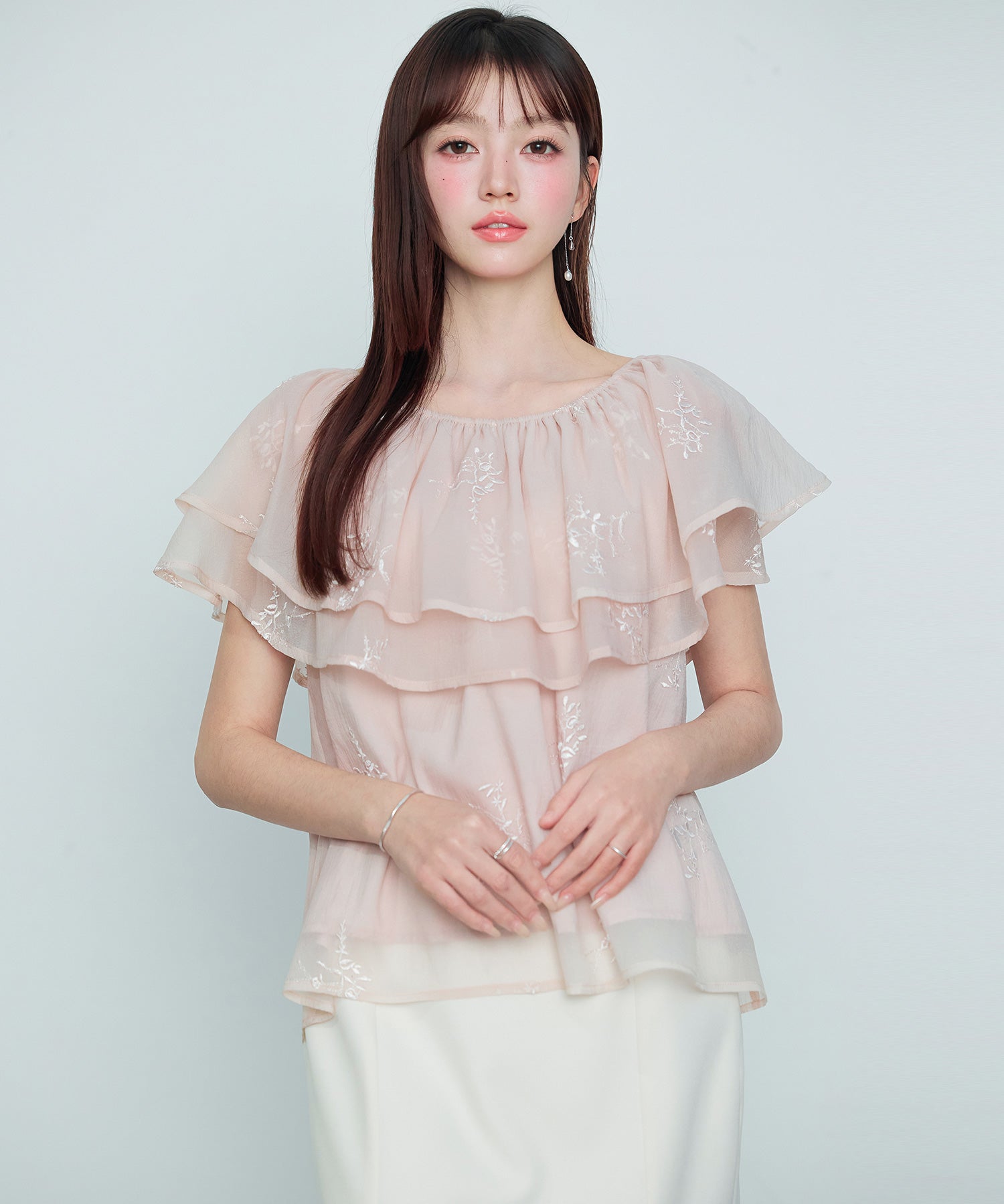 刺繡入りオーガンジーフリルブラウスsdp0396-102-26