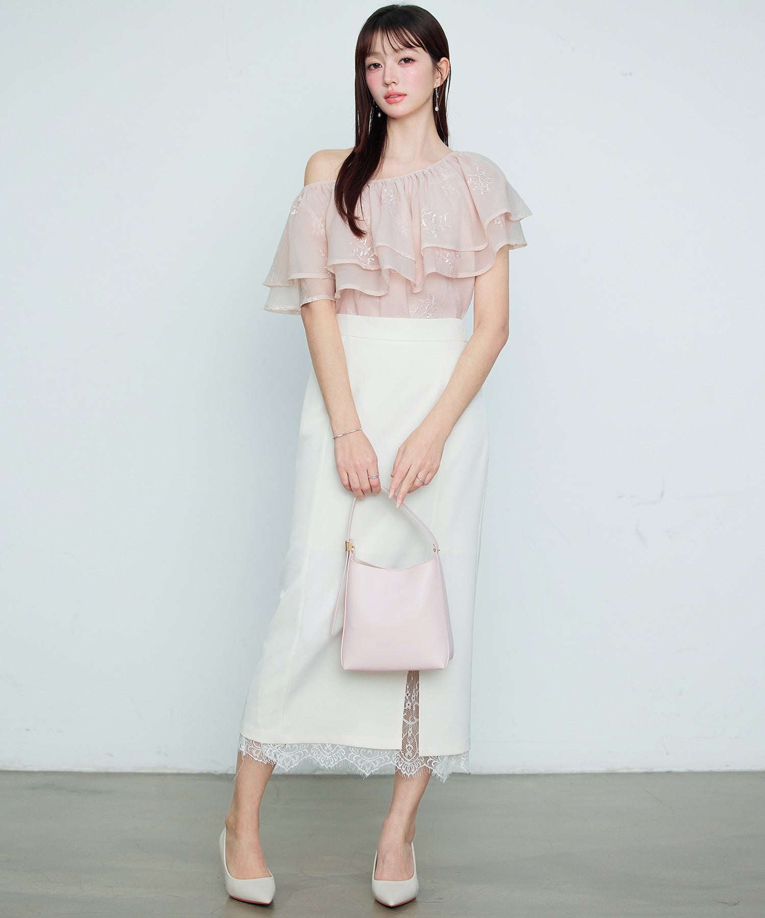 刺繡入りオーガンジーフリルブラウスsdp0396 ピンク