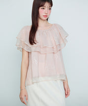 刺繡入りオーガンジーフリルブラウスsdp0396 ピンク