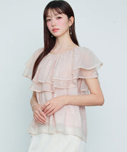 刺繡入りオーガンジーフリルブラウスsdp0396 ピンク