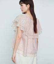 刺繡入りオーガンジーフリルブラウスsdp0396 ピンク