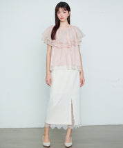 刺繡入りオーガンジーフリルブラウスsdp0396 ピンク