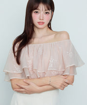 刺繡入りオーガンジーフリルブラウスsdp0396 ピンク
