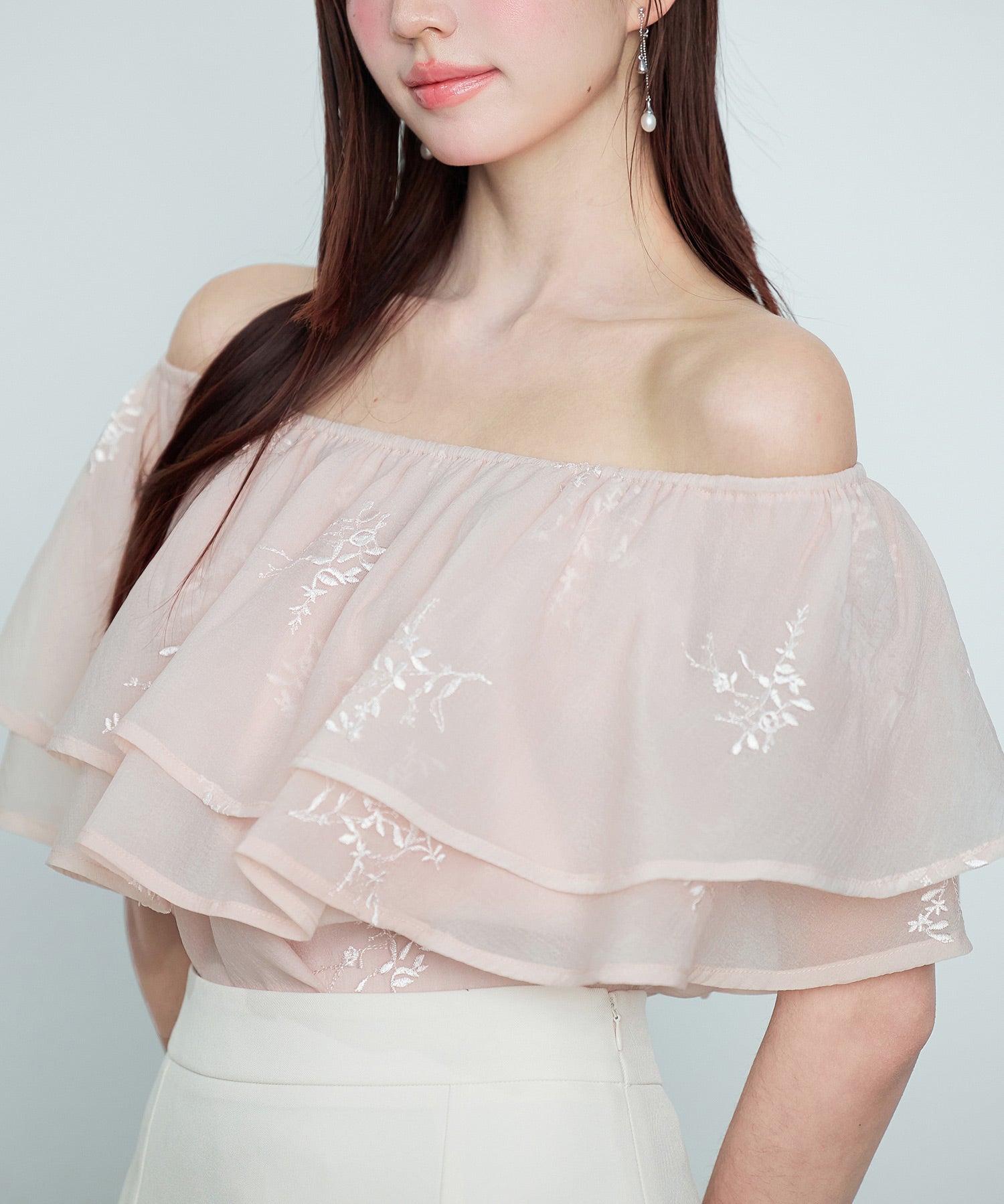 刺繡入りオーガンジーフリルブラウスsdp0396 ピンク