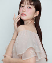 刺繡入りオーガンジーフリルブラウスsdp0396 ピンク