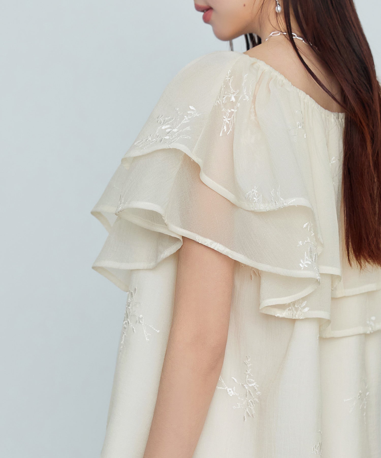 刺繡入りオーガンジーフリルブラウスsdp0396 アイボリー
