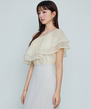 刺繡入りオーガンジーフリルブラウスsdp0396 アイボリー