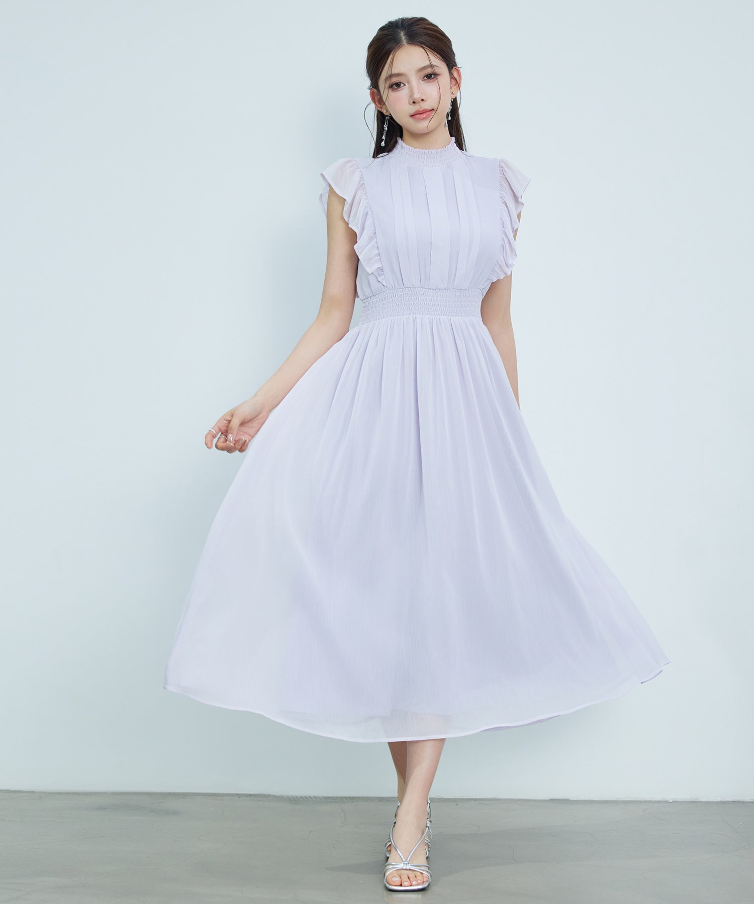FOXEY淡いラベンダーフレンチスリーブワンピース38⭐️美品⭐️ ふんわりシフォンフレアスリーブワンピースsdp0398 ラベンダー – [公式