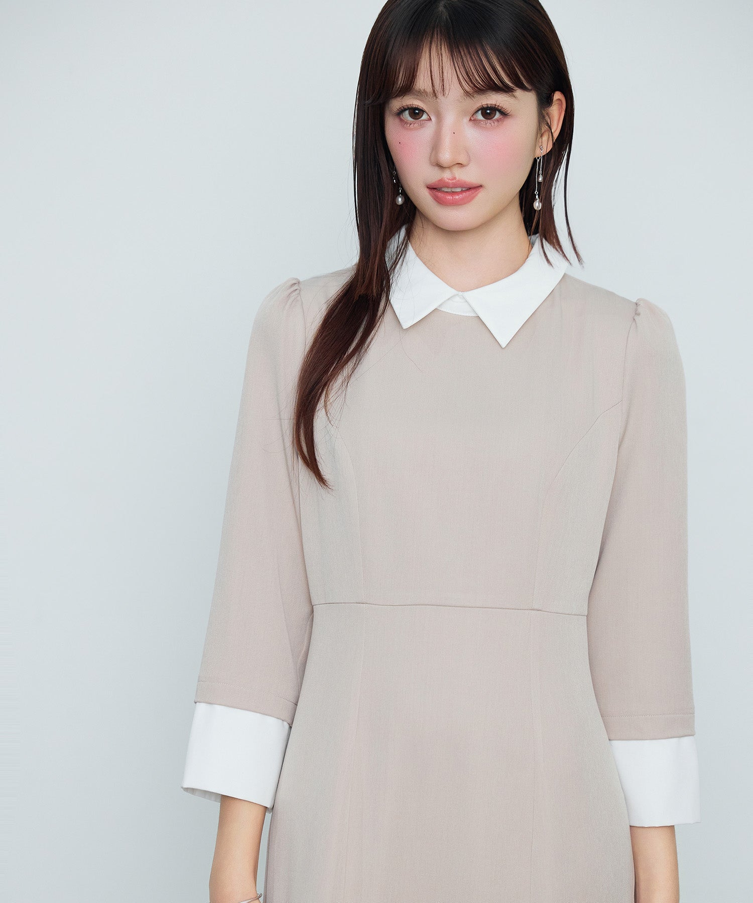 バイカラーの2way襟付きマーメイドシルエロングワンピー、マーメイド 2wayワンピース ｜ 秋冬にぴったり、全2色 × 3サイズ