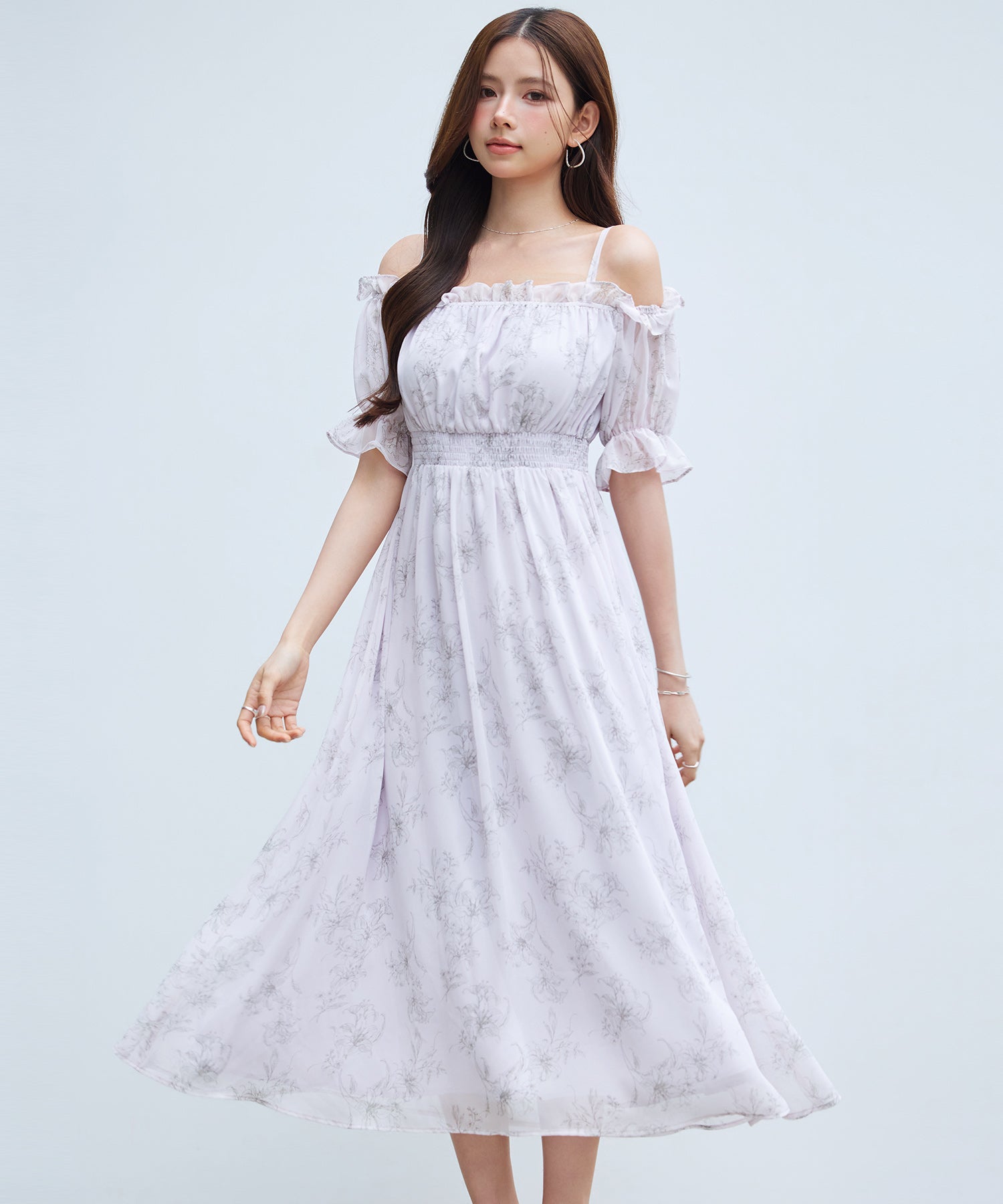 オフショルダー花柄シフォンワンピースsdp0406 ブルー – [公式]SAISON