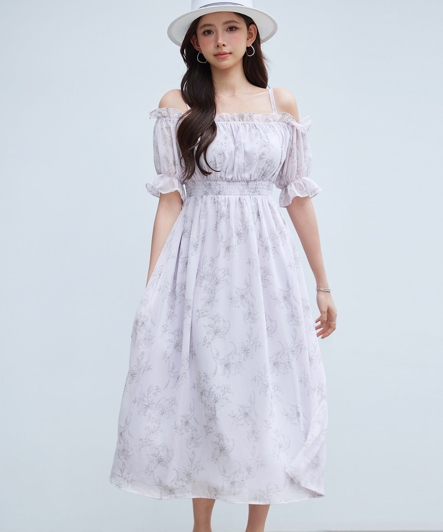 オフショルダー花柄シフォンワンピースsdp0406 ブルー – [公式]SAISON