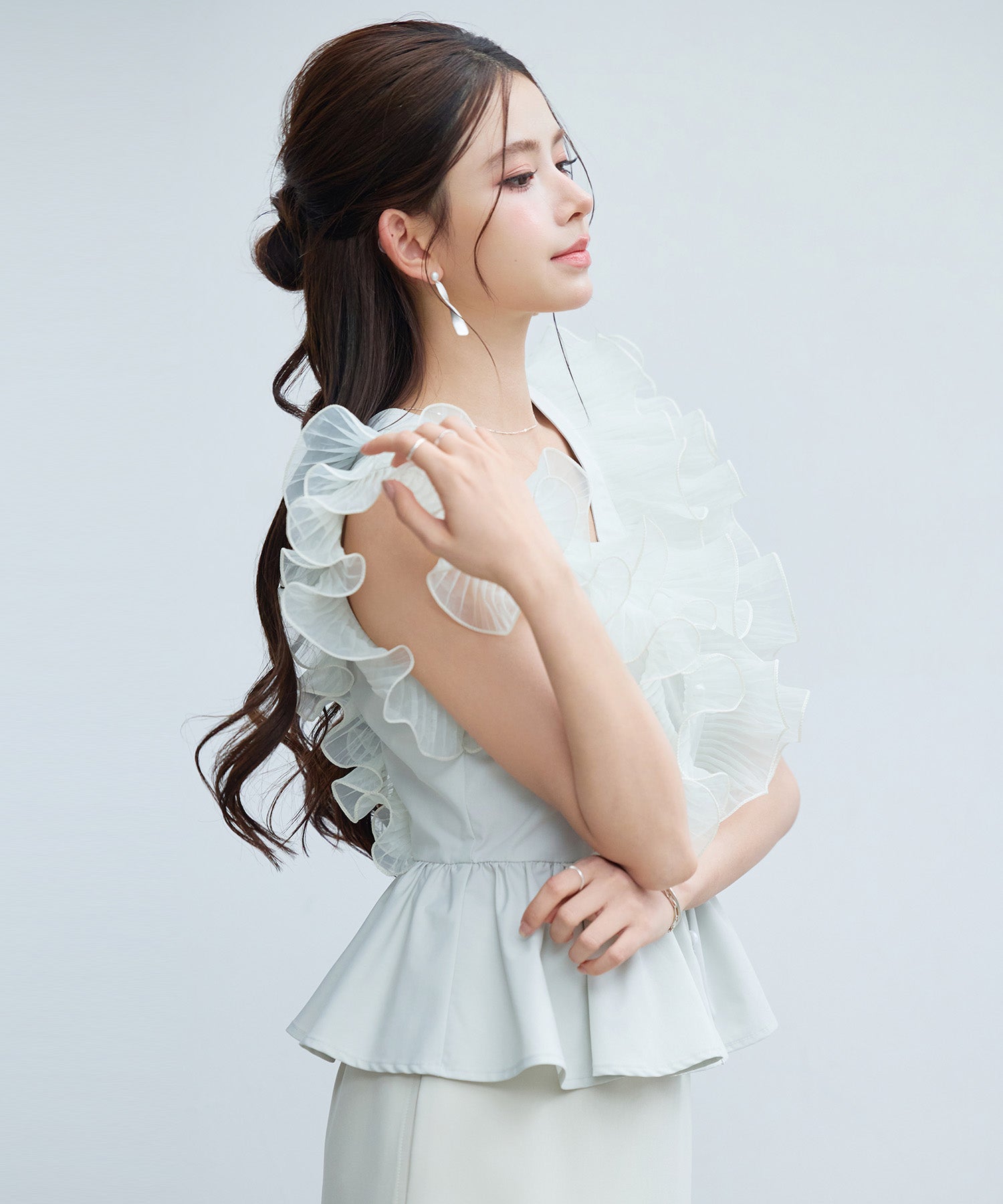 ラッフルフリルペプラムブラウスsdp0409 ミント