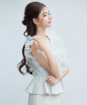 ラッフルフリルペプラムブラウスsdp0409 ミント