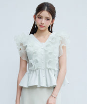 ラッフルフリルペプラムブラウスsdp0409 ミント