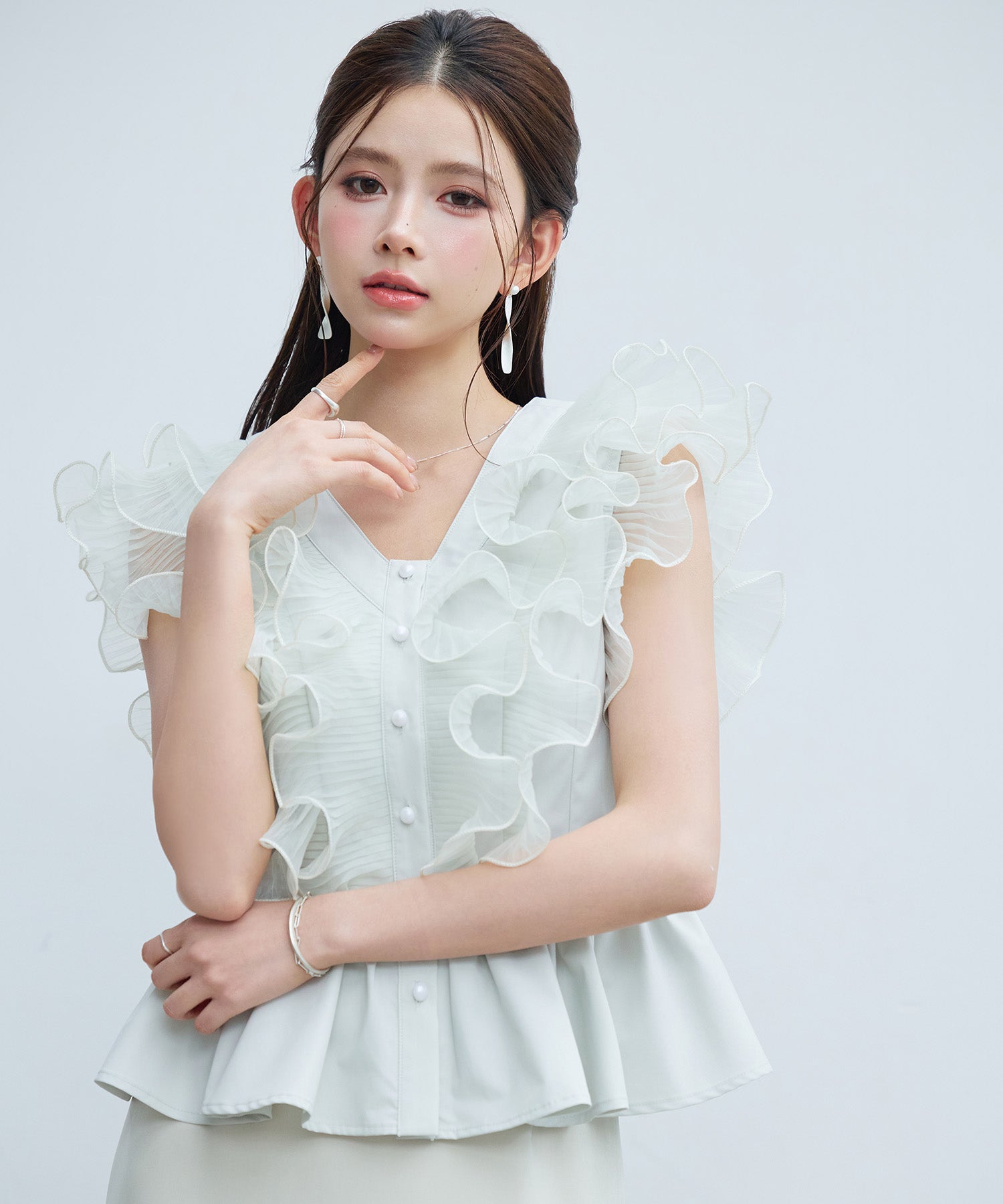 ラッフルフリルペプラムブラウスsdp0409 ミント