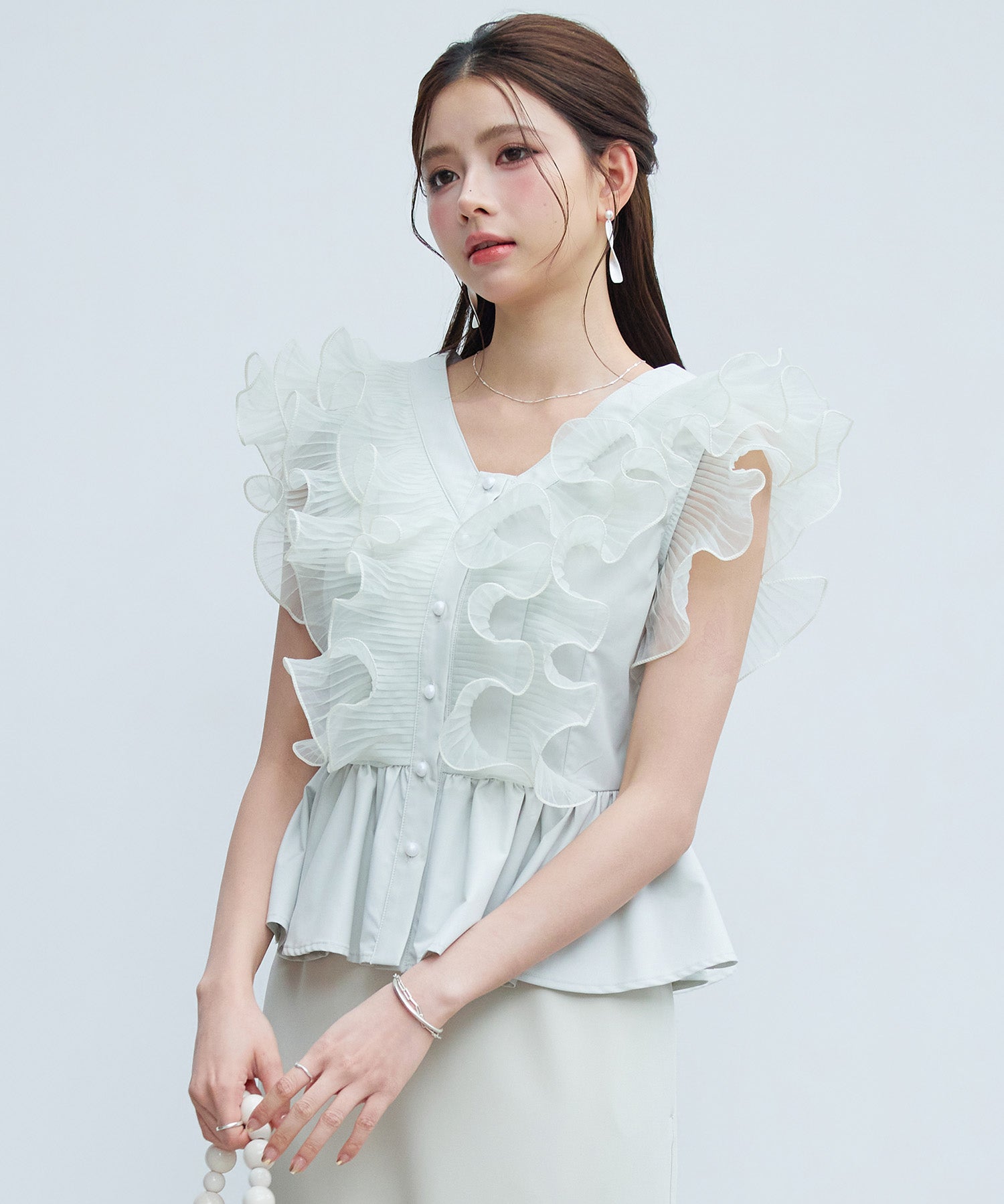 ラッフルフリルペプラムブラウスsdp0409 ミント