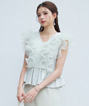 ラッフルフリルペプラムブラウスsdp0409 ミント