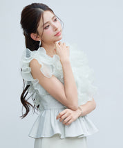 ラッフルフリルペプラムブラウスsdp0409 ミント