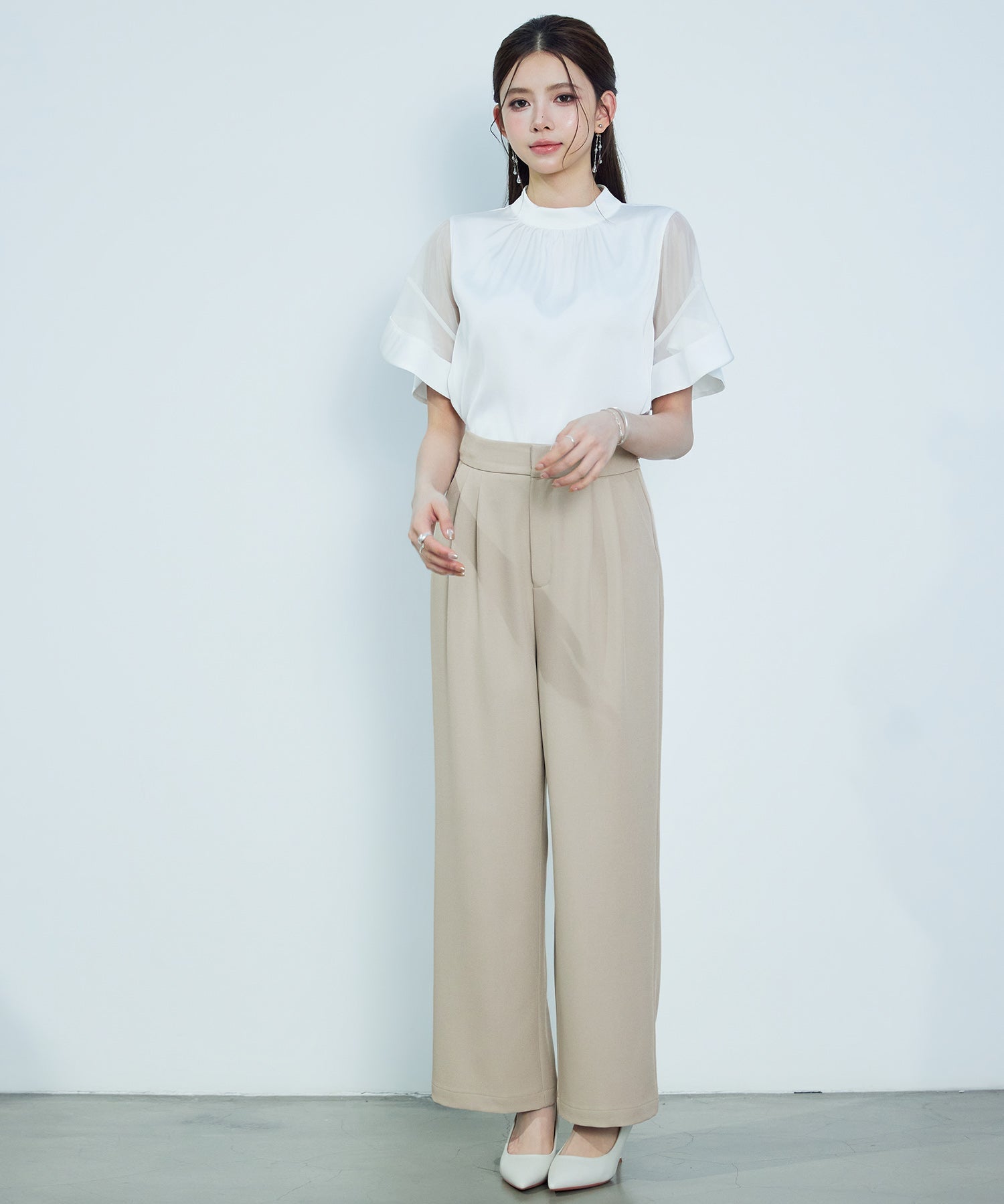 脚長効果ハイウエストワイドパンツ ｜ 全3色 × 4サイズ