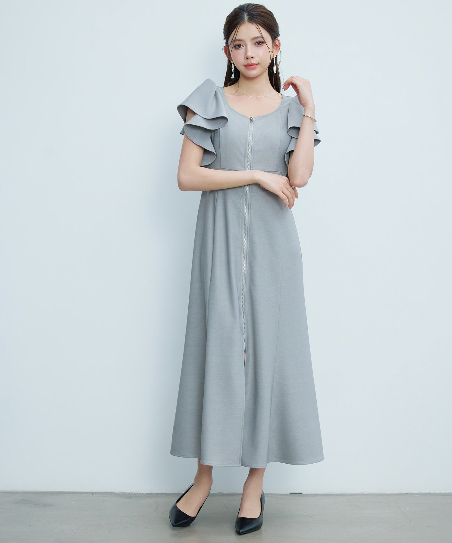 フロントジップロングワンピース ｜ 全3色 × 3サイズ