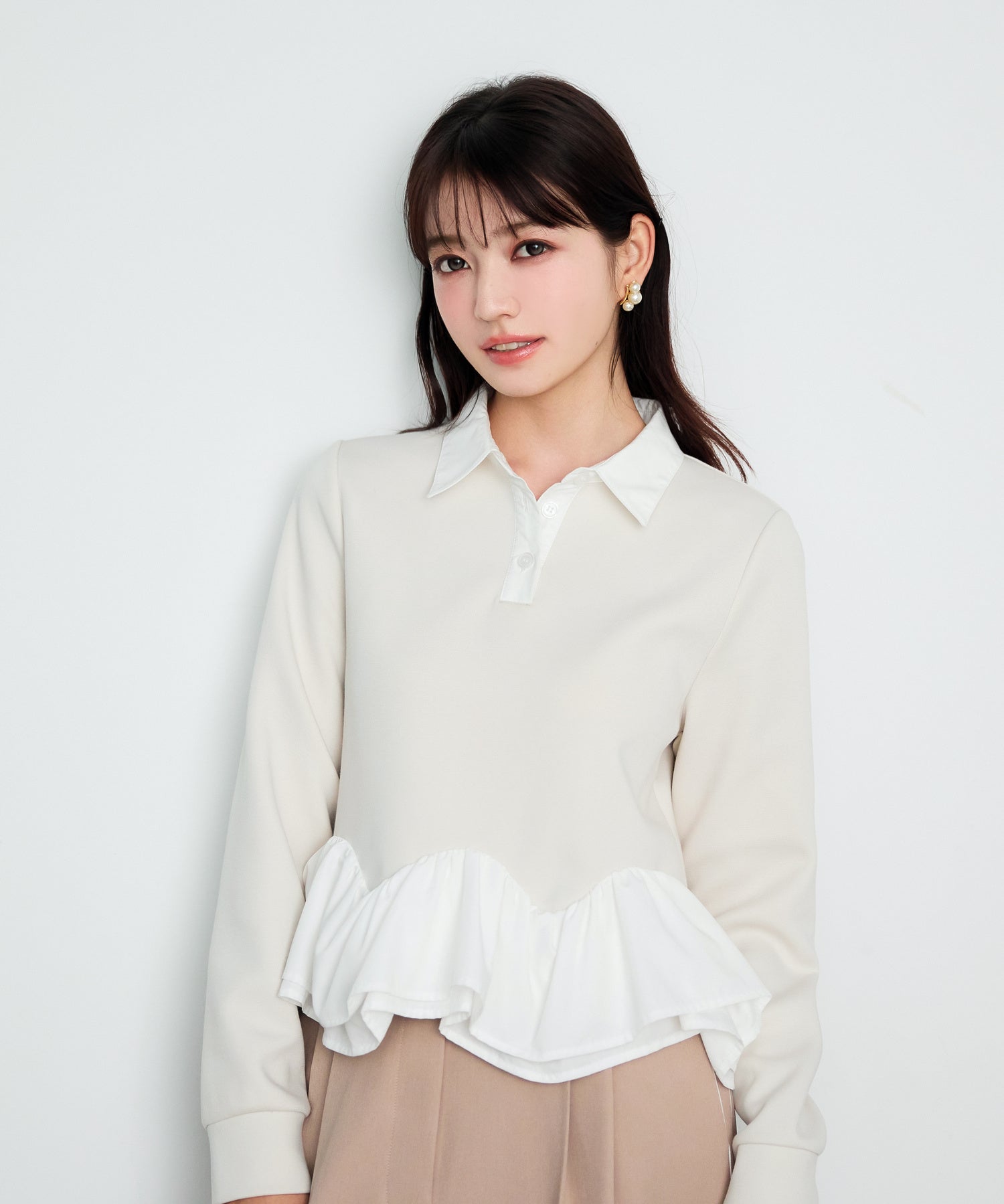 異素材がドッキングしたフレアカットソー