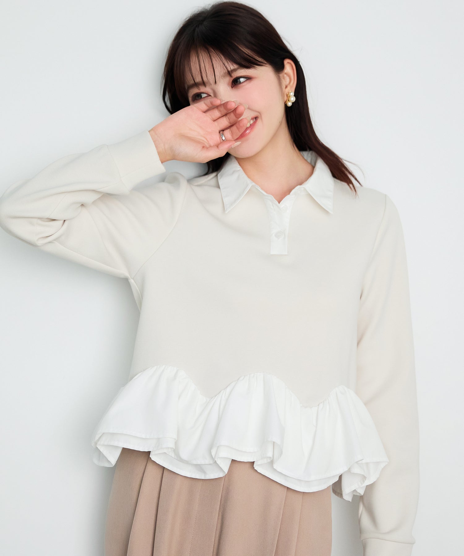 異素材がドッキングしたフレアカットソー