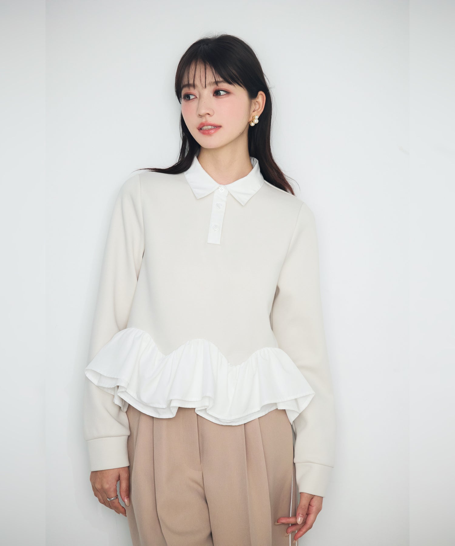異素材がドッキングしたフレアカットソー